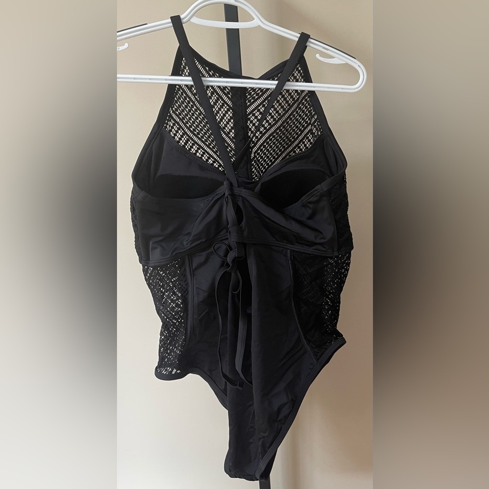 Swimsuits For All Black Crochet High Neck One Piece - Picture 3 of 4